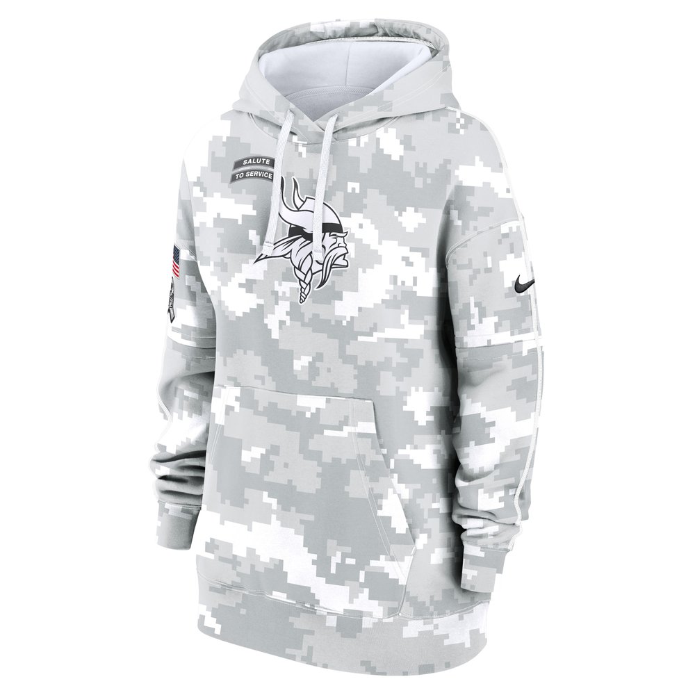 Women's Minnesota Vikings Arctic Camo 2024 Salute To Service Club Fleece Pullover Hoodie