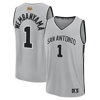 Men's San Antonio Spurs #1 Victor Wembanyama Silver 2026 NBA Finals Patch Fast Break Statement Edition Jersey