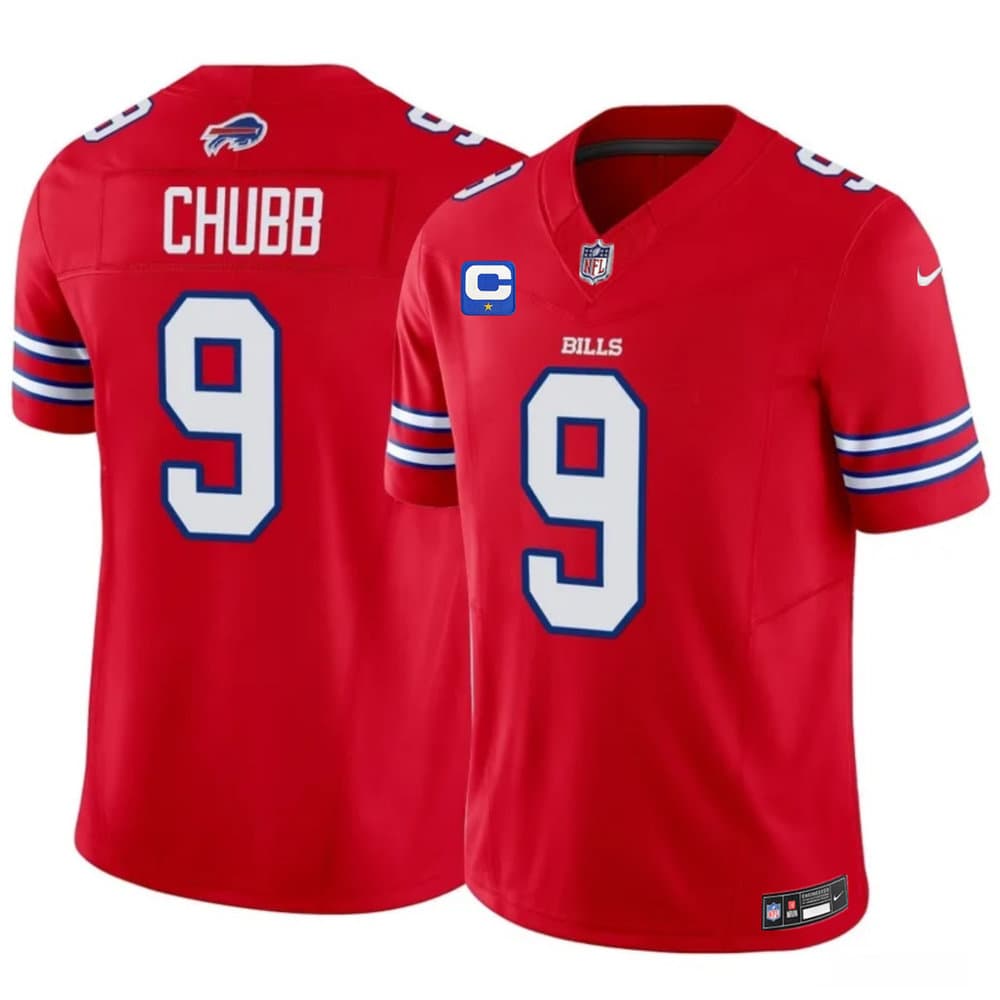Men's Buffalo Bills #9 Bradley Chubb Red 2026 1-Star C Patch Vapor F.U.S.E. Untouchable Limited Jersey