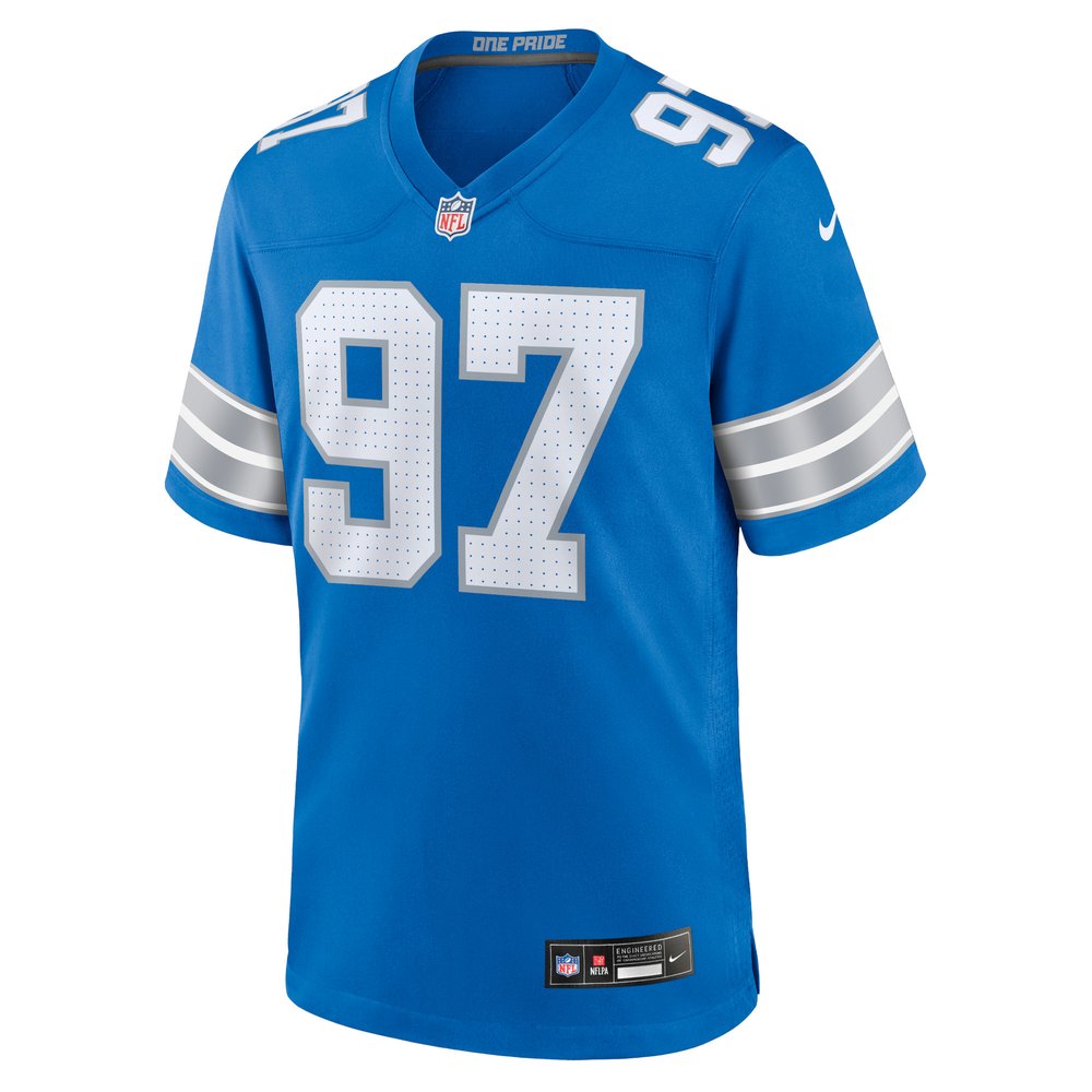 Men's Detroit Lions #97 Aidan Hutchinson Blue Game Jersey