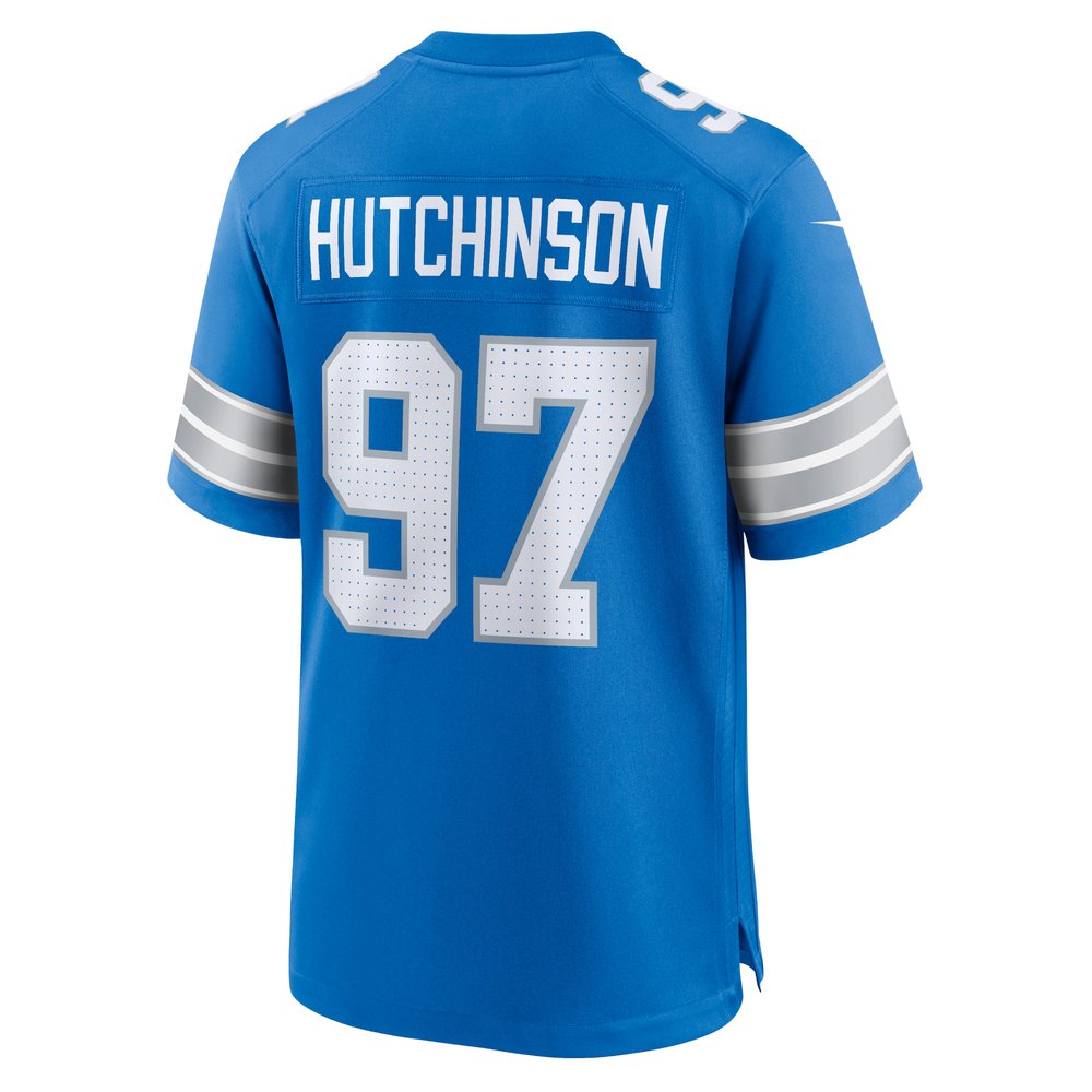Men's Detroit Lions #97 Aidan Hutchinson Blue Game Jersey