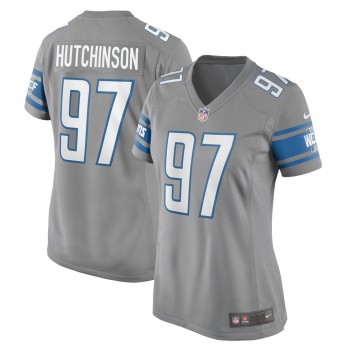 Women's Detroit Lions #97 Aidan Hutchinson Silver Game Jersey Women's Detroit Lions #97 Aidan Hutchinson Silver Game Jersey