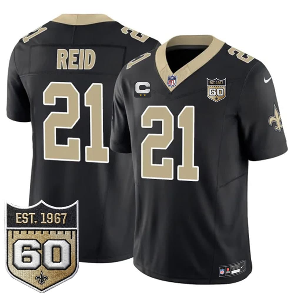 Men's New Orleans Saints #21 Justin Reid Black 2026 With 2-Star C Patch And 60th Anniversary Patch Vapor F.U.S.E Limited Jersey