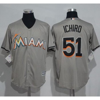 marlins #51 ichiro Suzuki Grey New Cool Base Stitched MLB Jersey
