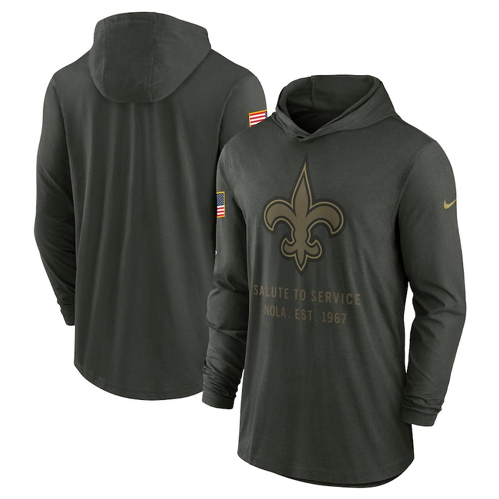 Men's New Orleans Saints Forest Green 2025 Salute to Service Sideline Dri-FIT Lightweight Pullover Hoodie Men's New Orleans Saints Forest Green 2025 Salute to Service Sideline Dri-FIT Lightweight Pullover Hoodie