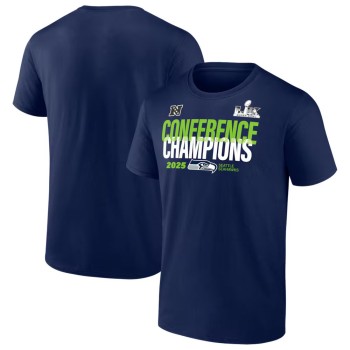 Men's Seattle Seahawks College Navy 2025 NFC Champions Right Side Draw T-Shirt