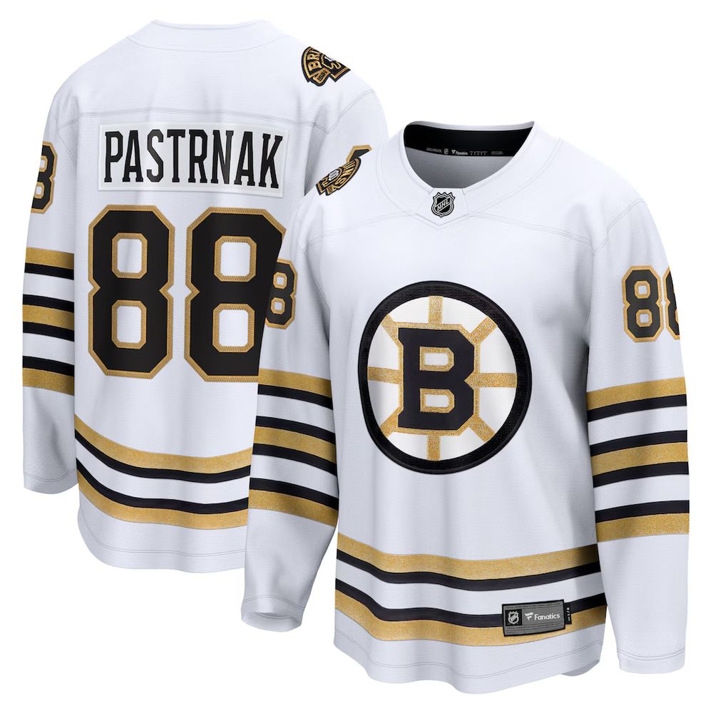 Youth Boston Bruins #88 David Pastrnak White 100th Anniversary Jersey