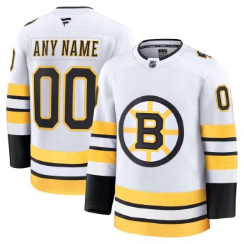 Youth Boston Bruins White Away Custom Jersey