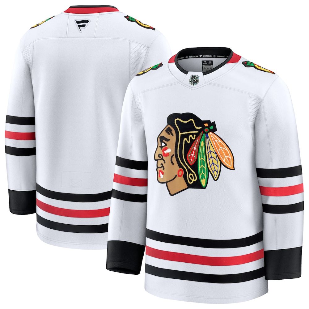 Men's Chicago Blackhawks White Away Premium Jersey Men's Chicago Blackhawks White Away Premium Jersey