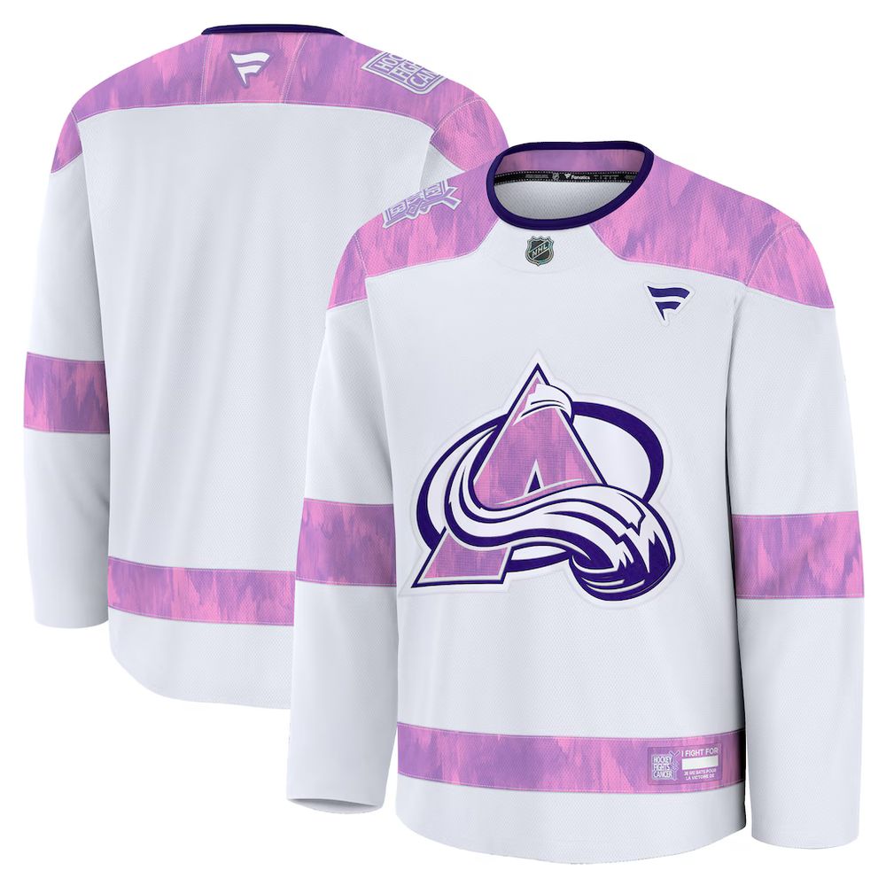 Men's Colorado Avalanche White 2024 Hockey Fights Cancer Practice Jersey Men's Colorado Avalanche White 2024 Hockey Fights Cancer Practice Jersey