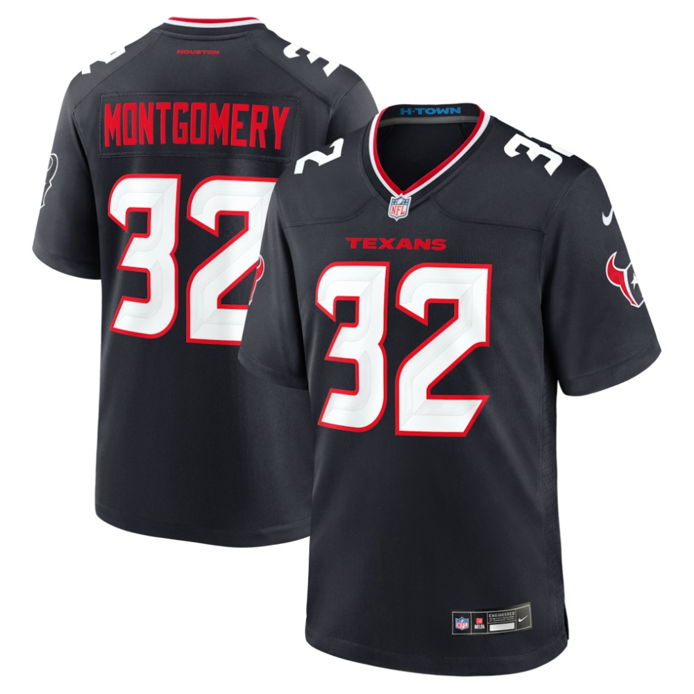 Men's Houston Texans #32 David Montgomery Navy Game Jersey