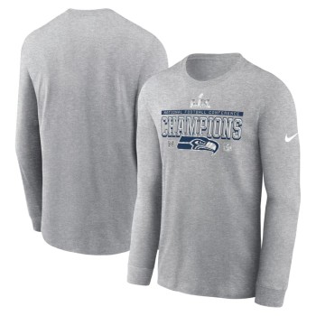 Men's Seattle Seahawks Nike Heather Gray 2025 NFC Champions Locker Room Trophy Collection Long Sleeve T-Shirt