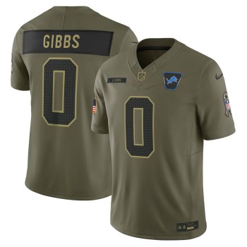 Youth Detroit Lions #0 Jahmyr Gibbs Nike Olive 2025 Salute to Service Limited Jersey