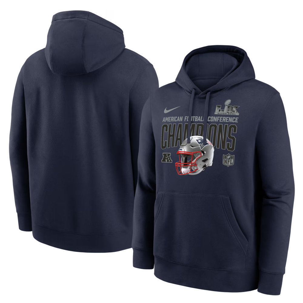 Men's New England Patriots Nike Navy 2025 AFC Champions Glory Shield Hoodie