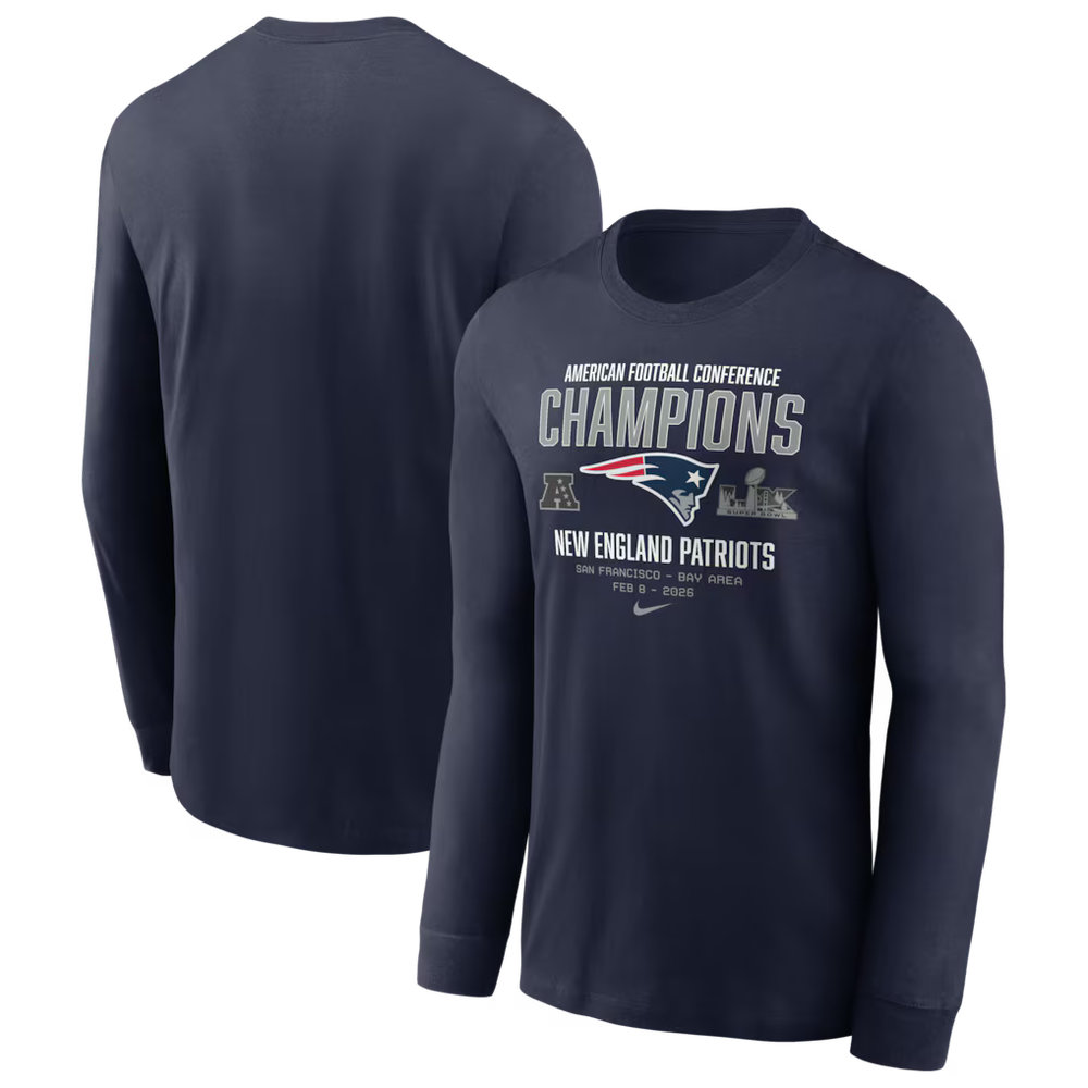 Men's New England Patriots Nike Navy 2025 AFC Champions Team Nation Long Sleeve T-Shirt