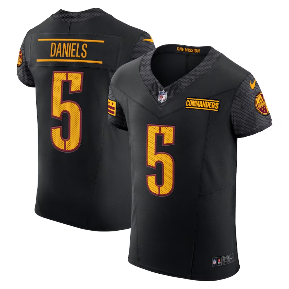 Men's Washington Commanders #5 Jayden Daniels Black Nike Alternate Vapor F.U.S.E. Elite Jersey