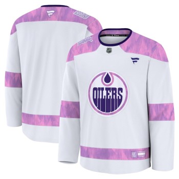 Youth Edmonton Oilers White 2024 Hockey Fights Cancer Practice Jersey