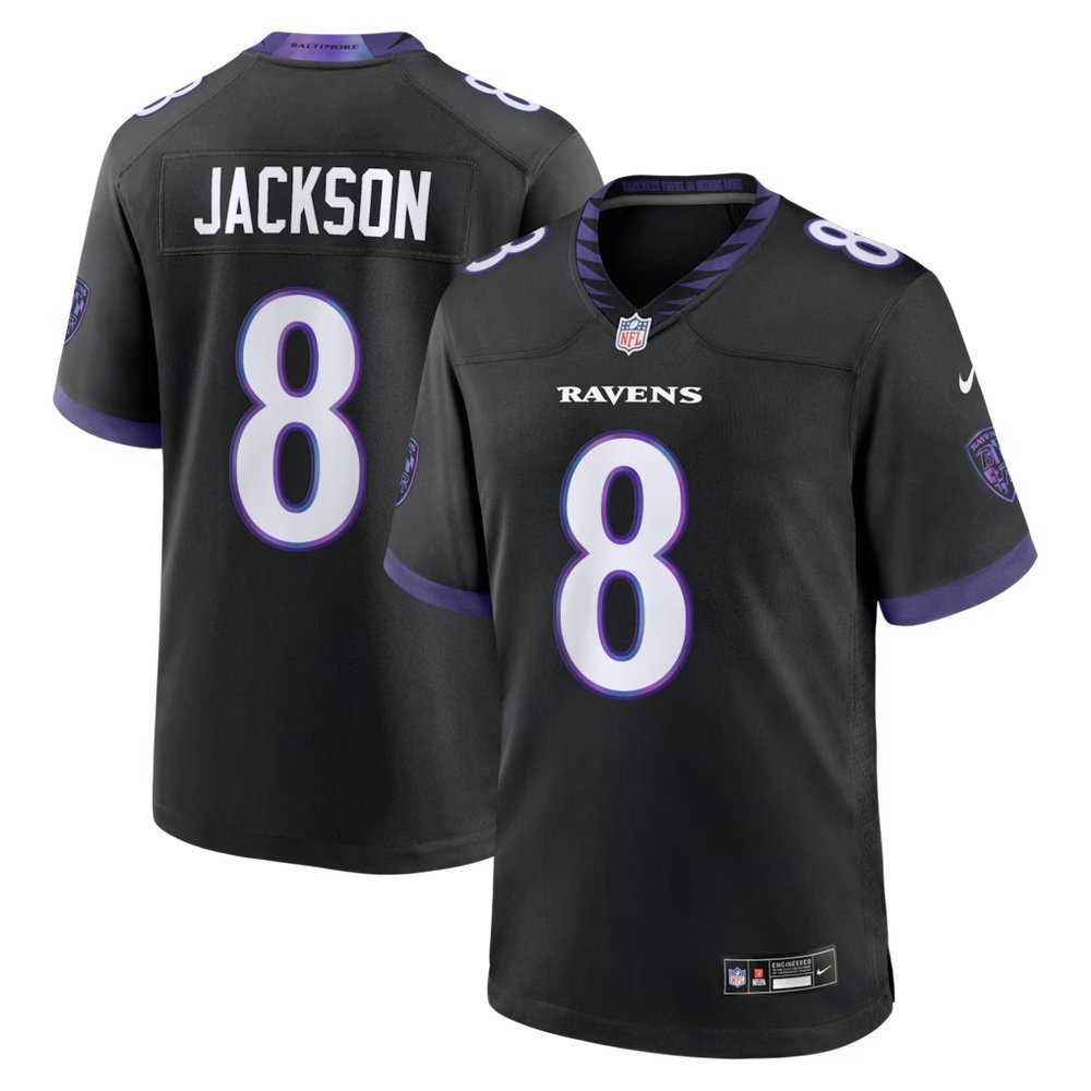 Men's Baltimore Ravens #8 Lamar Jackson Black Alternate Game Jersey