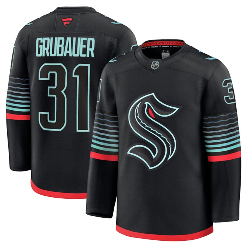 Youth Seattle Kraken #31 Philipp Grubauer Black Alternate Stitched Hockey Jersey