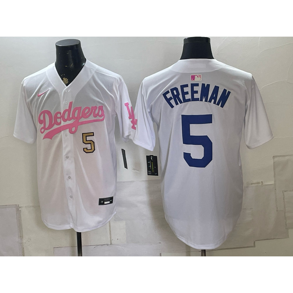 Men's Los Angeles Dodgers #5 Freddie Freeman White Cool Base Stitched Baseball Jersey