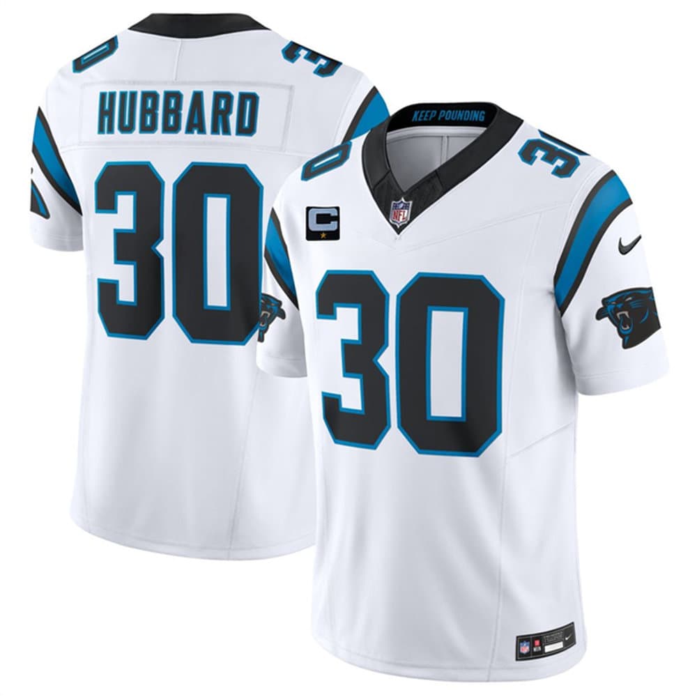 Men's Carolina Panthers #30 Chuba Hubbard White 2026 1-Star C Patch Vapor F.U.S.E. Limited Jersey