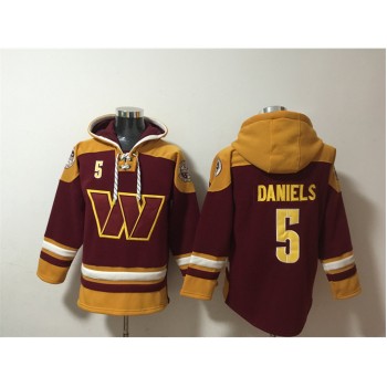 Men's Washington Commanders #5 Jayden Daniels Burgundy Ageless Must-Have Lace-Up Pullover Hoodie Men's Washington Commanders #5 Jayden Daniels Burgundy Ageless Must-Have Lace-Up Pullover Hoodie