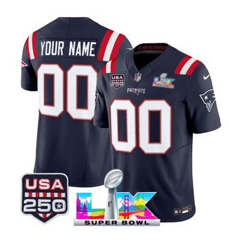 Youth New England Patriots Custom Navy Super Bowl LX Patch USA 250' Patch Vapor F.U.S.E. Limited Jersey