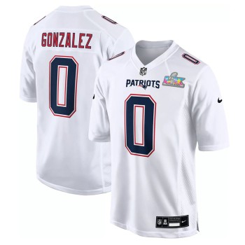 Men's New England Patriots #0 Christian Gonzalez White Super Bowl LX Patch Tundra Fashion Game Jersey Men's New England Patriots #0 Christian Gonzalez White Super Bowl LX Patch Tundra Fashion Game Jersey