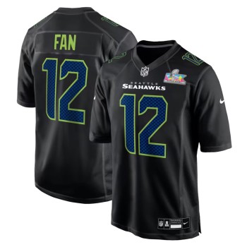 Men's Seattle Seahawks 12s Black Super Bowl LX Patch Carbon Fashion Game Jersey