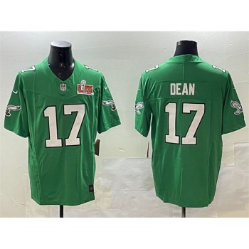 Men's Philadelphia Eagles #17 Nakobe Dean Green 2025 Super Bowl LIX Patch F.U.S.E. Throwback Vapor Untouchable Limited Stitched Football Jersey