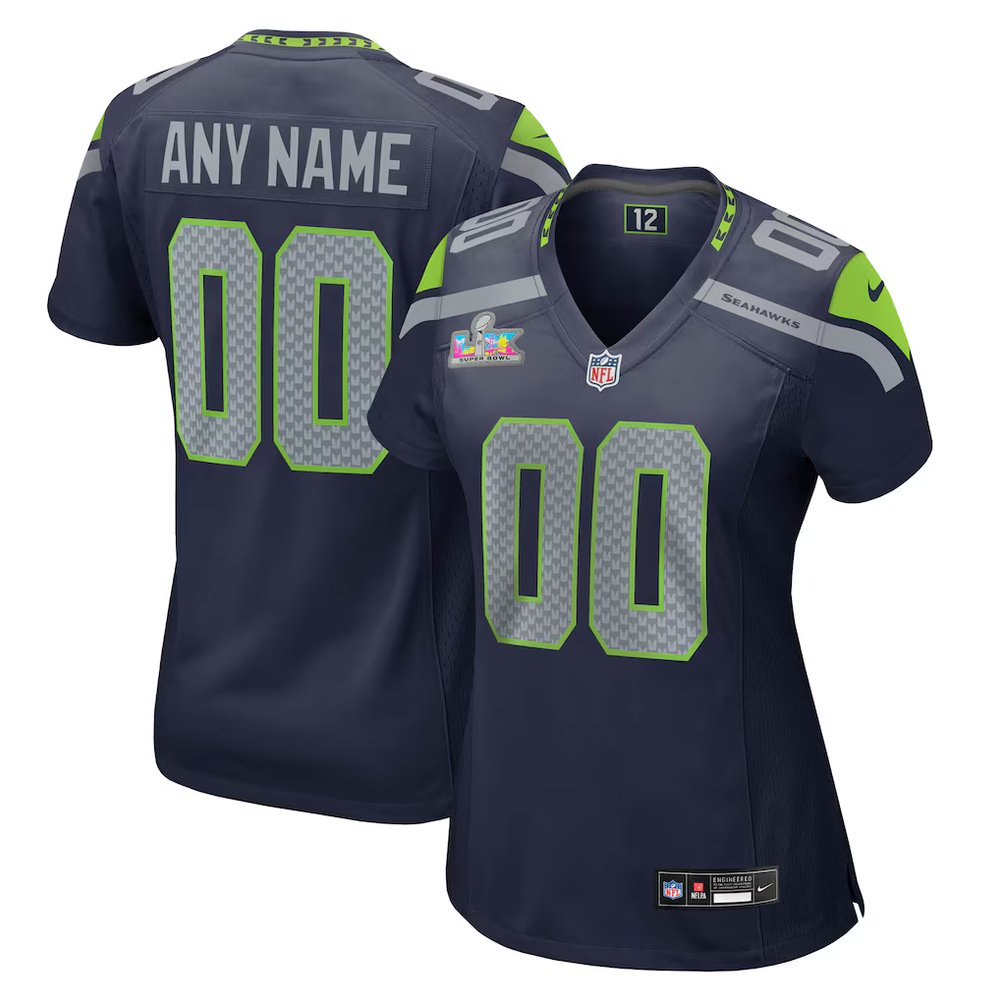 Women's Seattle Seahawks Nike College Navy Super Bowl LX Patch Custom Game Jersey