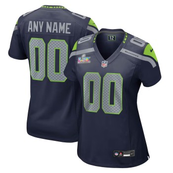Women's Seattle Seahawks Nike College Navy Super Bowl LX Patch Custom Game Jersey