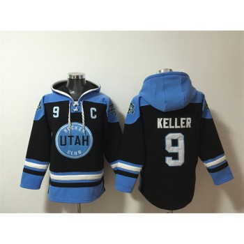 Men's Utah Mammoth #9 Clayton Keller Black/Blue Ageless Must-Have Lace-Up Pullover Hoodie