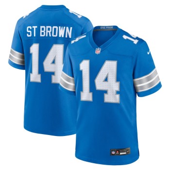 Men's Detroit Lions #14 Amon-Ra St. Brown Blue Game Jersey Men's Detroit Lions #14 Amon-Ra St. Brown Blue Game Jersey
