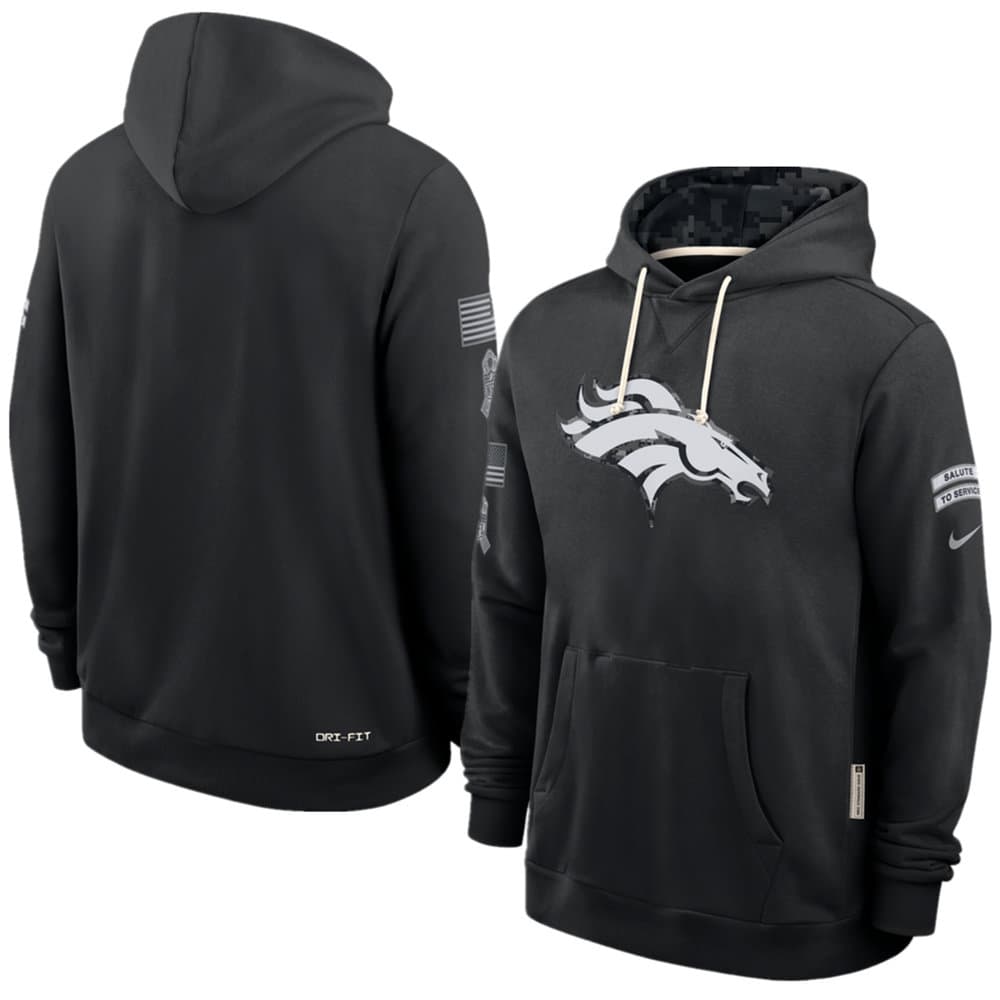 Men's Denver Broncos Nike Black 2026 Salute to Service Sideline Dri-FIT Pullover Hoodie
