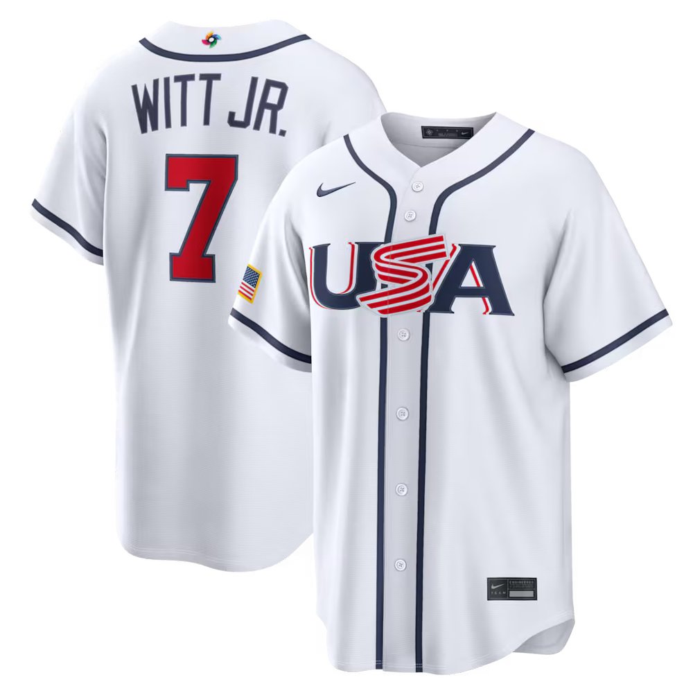 Youth USA Baseball #7 Bobby Witt Jr. White 2026 World Baseball Classic Home Stadium Jersey