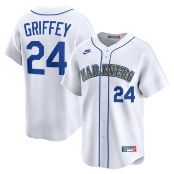 Men's Seattle Mariners #24 Ken Griffey Jr. White Throwback Cooperstown Collection Limited Jersey
