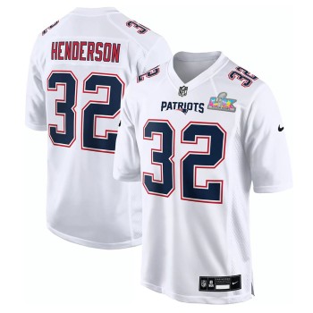 Youth New England Patriots #32 TreVeyon Henderson White Super Bowl LX Patch Tundra Fashion Game Jersey
