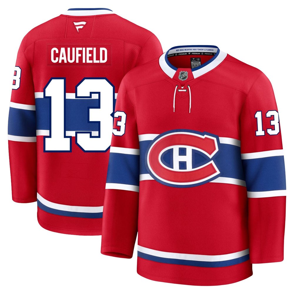 Men's Montreal Canadiens #13 Cole Caufield Red Home Premium Jersey