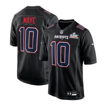 Men's New England Patriots #10 Drake Maye Black Super Bowl LX Patch Carbon Fashion Game Jersey Men's New England Patriots #10 Drake Maye Black Super Bowl LX Patch Carbon Fashion Game Jersey