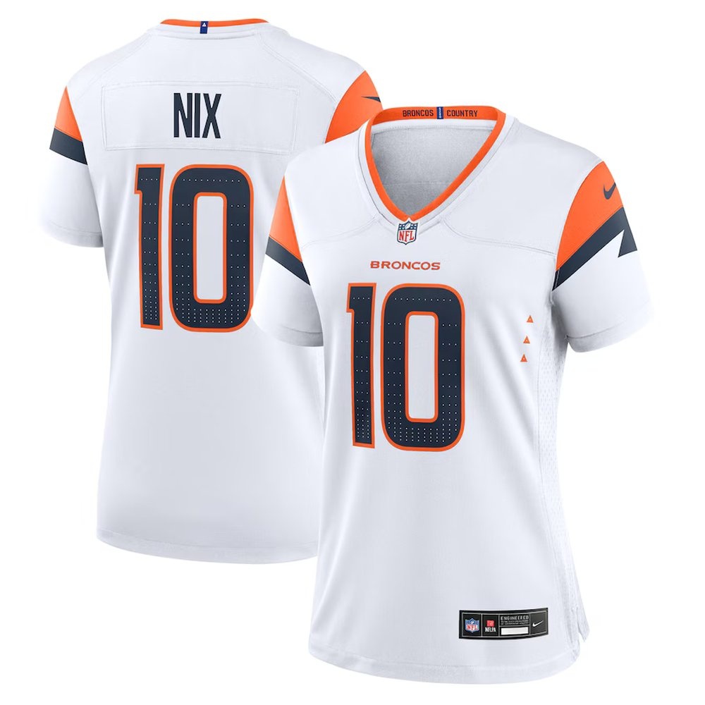 Women's Denver Broncos #10 Bo Nix White Game Jersey