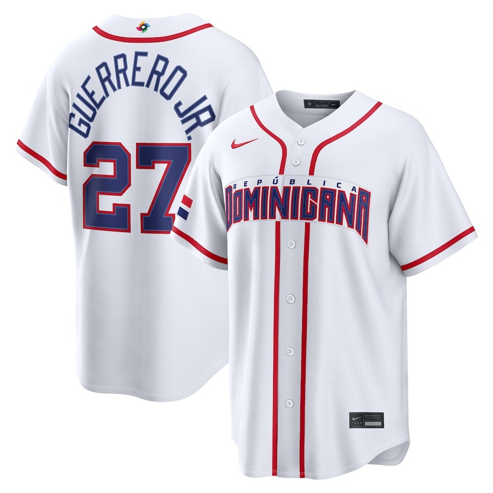 Men's Dominican Republic Baseball #27 Vladimir Guerrero Jr. White 2026 World Baseball Classic Home Stadium Jersey