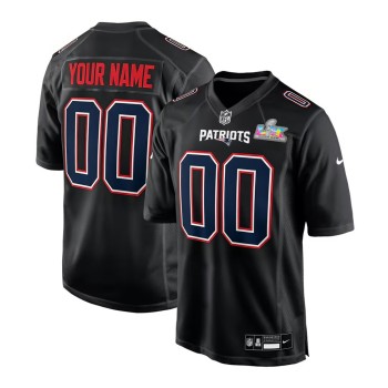 Youth New England Patriots Custom Black Super Bowl LX Patch Carbon Fashion Game Jersey