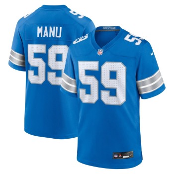 Men's Detroit Lions Giovanni Manu  Blue Team Game Jersey