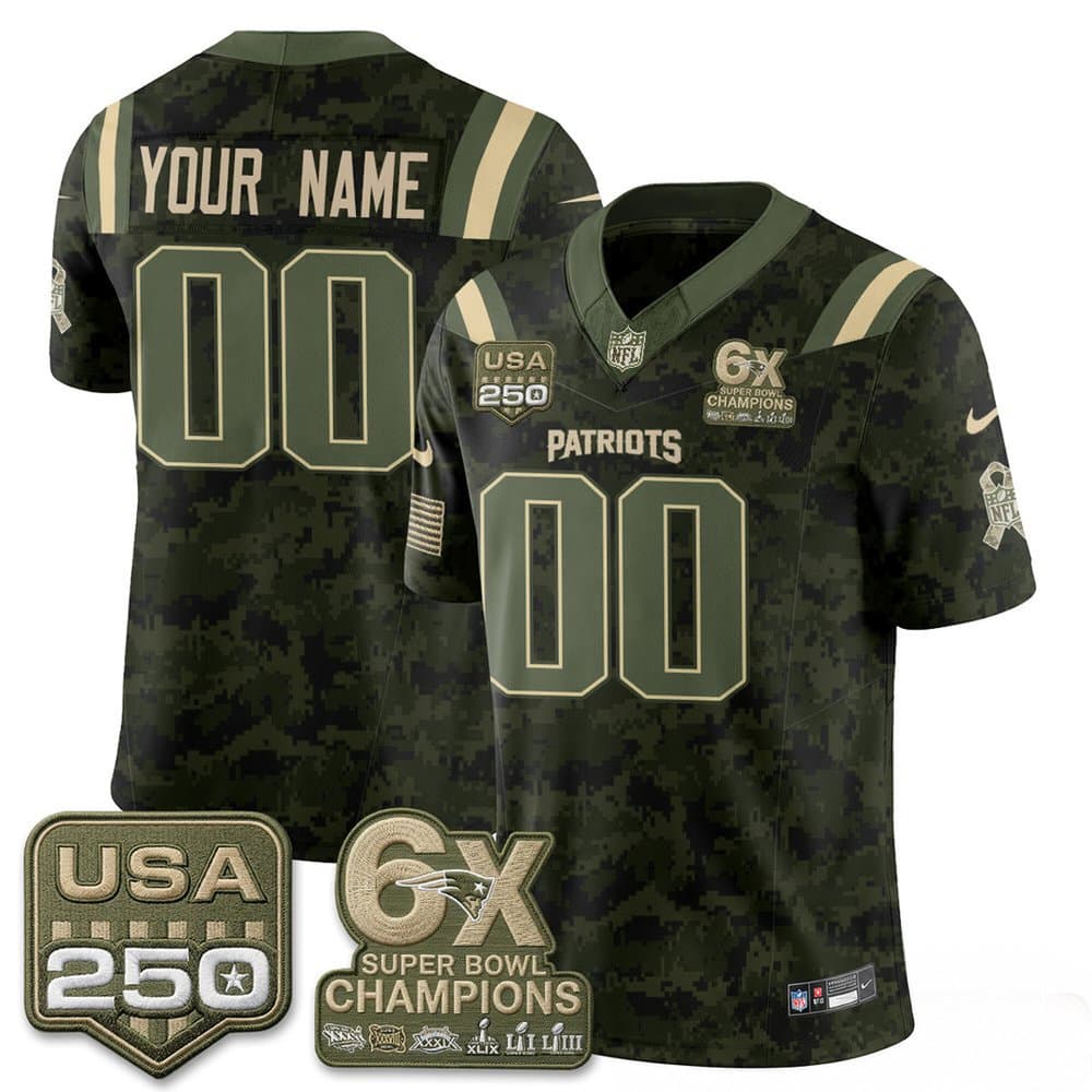 Men's New England Patriots Camo 2026 Salute to Service Vapor F.U.S.E. Limited Custom Jersey