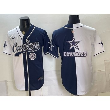 Youth Dallas Cowboys Navy Split Cool Base Stitched Baseball Jersey