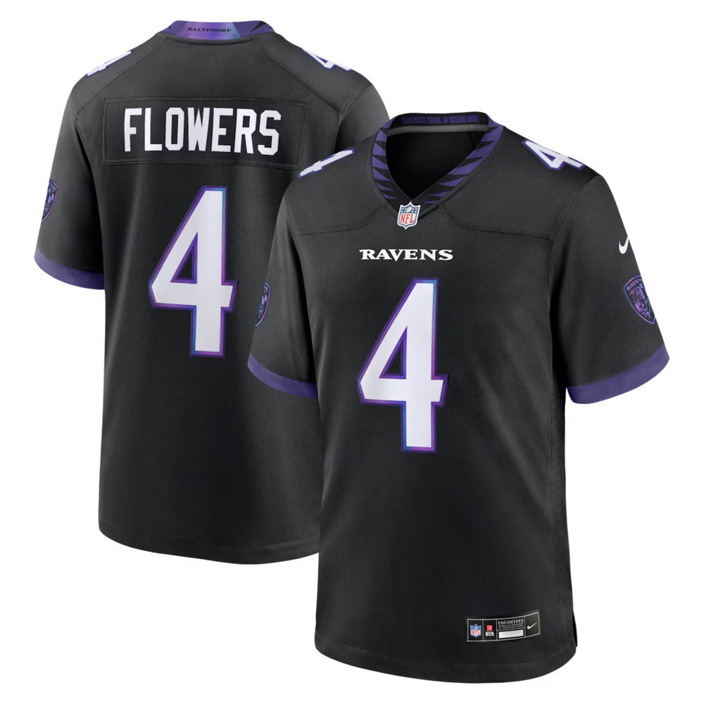 Men's Baltimore Ravens #4 Zay Flowers Black Alternate Game Jersey