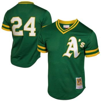 Men's Oakland Athletics #24 Rickey Henderson Green 1991 Cooperstown Mesh Batting Practice Jersey