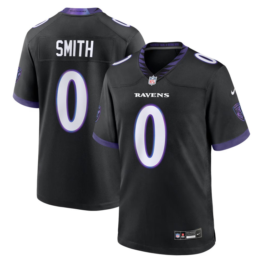 Men's Baltimore Ravens #0 Roquan Smith Black Alternate Game Jersey