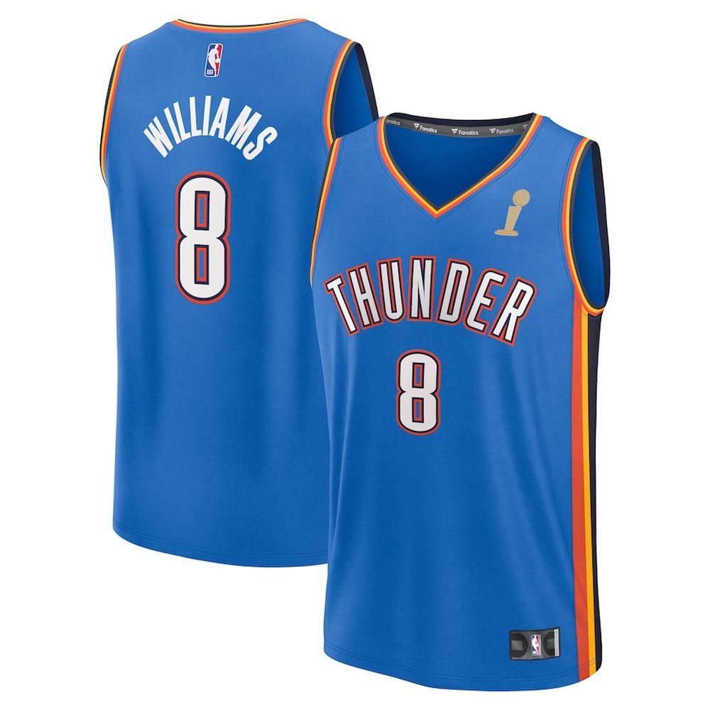 Men's Oklahoma City Thunder #8 Jalen Williams Fanatics Blue 2025 NBA Finals Champions Fast Break Replica Player Icon Edition Jersey Men's Oklahoma City Thunder #8 Jalen Williams Fanatics Blue 2025 NBA Finals Champions Fast Break Replica Player Icon Edition Jersey